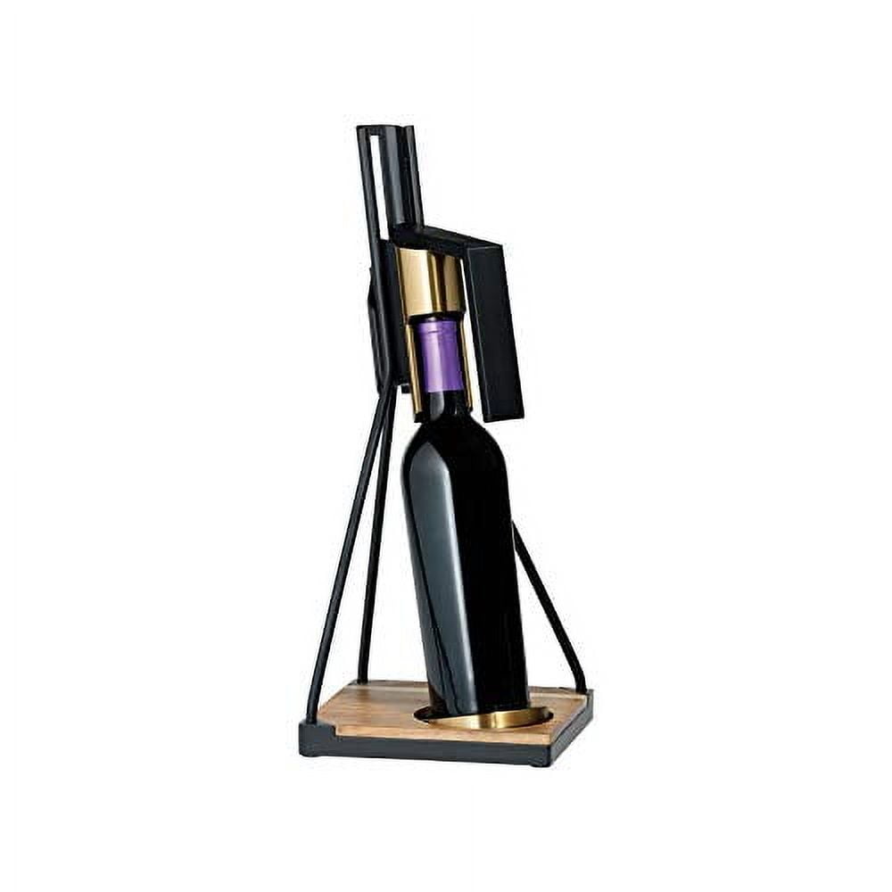 Handcrafted Black and Gold Metal Tabletop Corkscrew with Wood Base