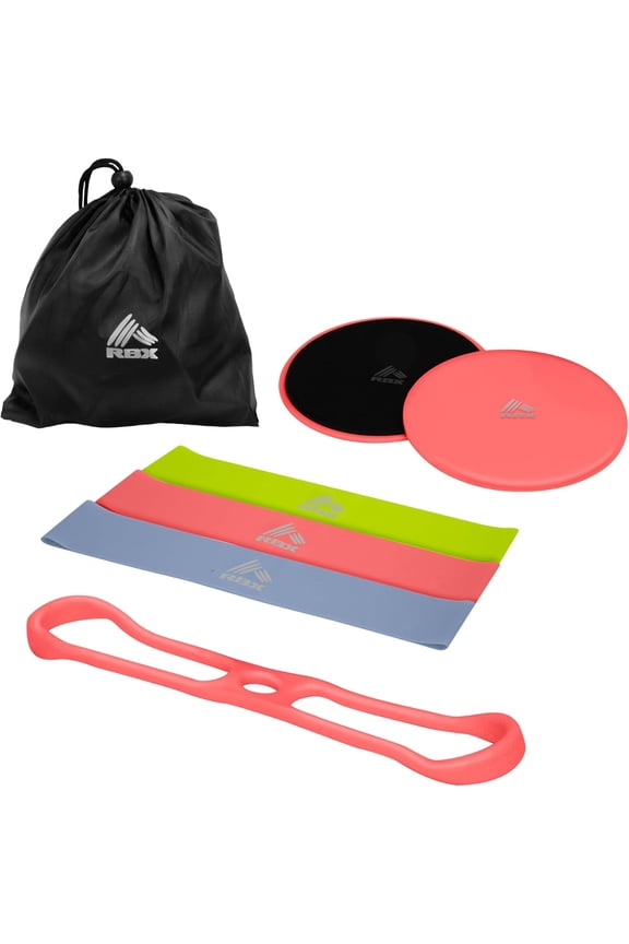 5-Piece Home Gym Workout Kit with Light, Medium, Heavy Resistance Bands, Figure 8 Tube, Pilates Core Sliders, and Carry Bag