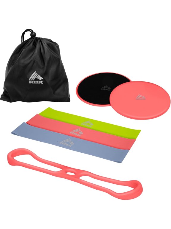 5-Piece Fitness Home Gym Workout Kit, Light/Medium/Heavy Resistance Bands, Figure 8 Tube, Pilates Core Sliders & Carry Bag