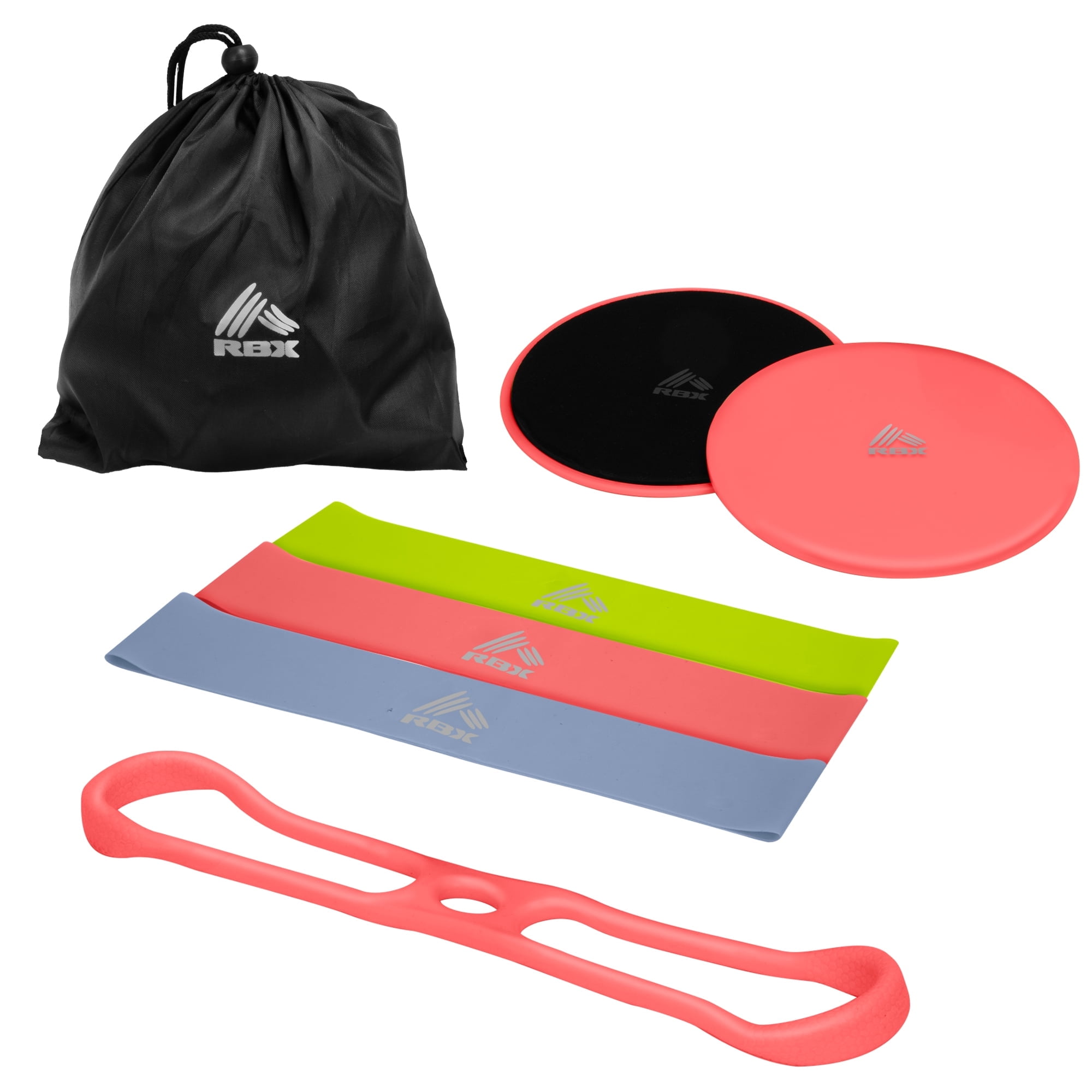 RBX 5 Piece Home Gym Workout Kit 3 Resistance Bands Figure 8 Tube Core Sliders Bag Walmart