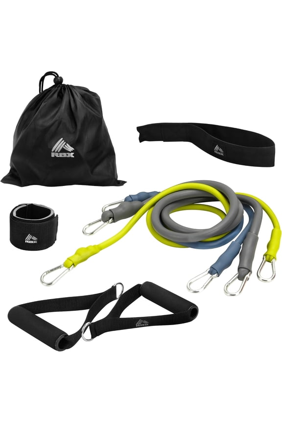 6 Piece Home Gym Resistance Kit - Light, Medium, Heavy Resistance Bands, Grip Handles, Door Anchor, Ankle Strap & Carry Bag