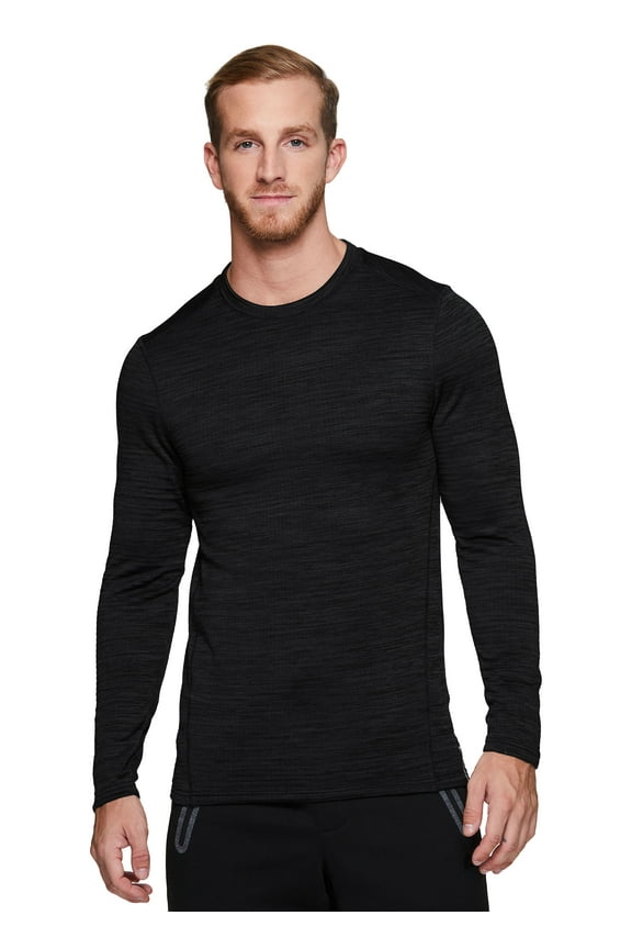 Active Men's Athletic Performance Long Sleeve Crew Neck Fleece Lined Insulated Fitted Base Layer T-Shirt