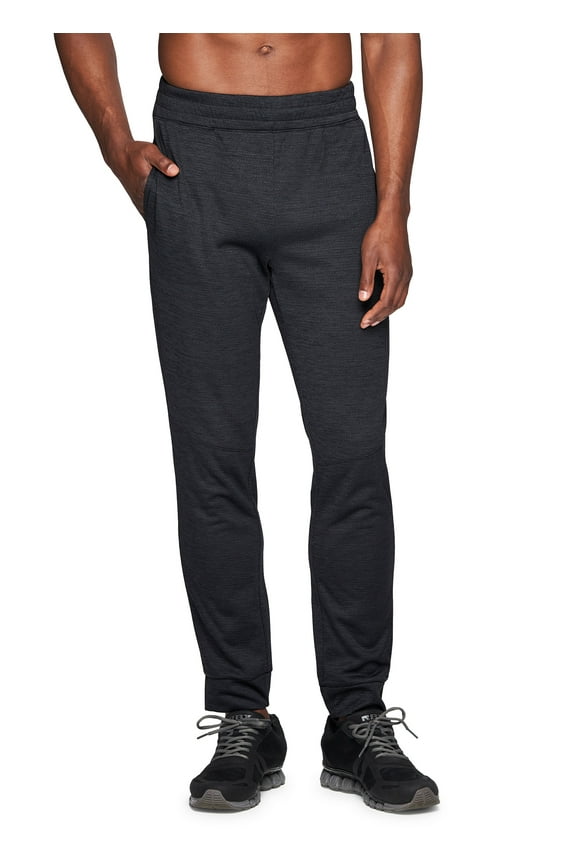 Active Men's Full Length Fleece Lined Textured Knit Jogger Pants with Pockets