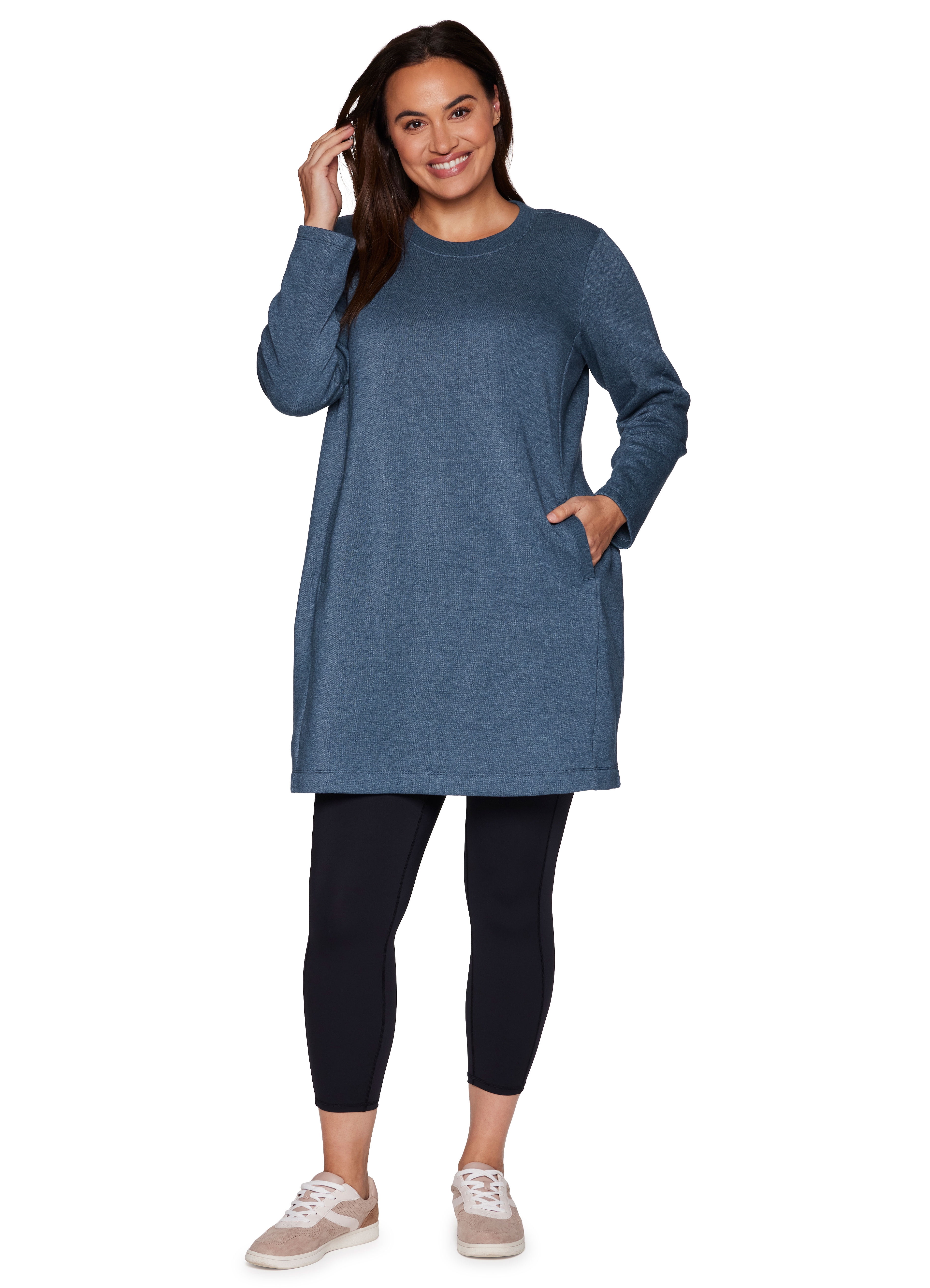 RBX Active Plus Size Women's Crewneck Fleece Sweatshirt Dress Tunic