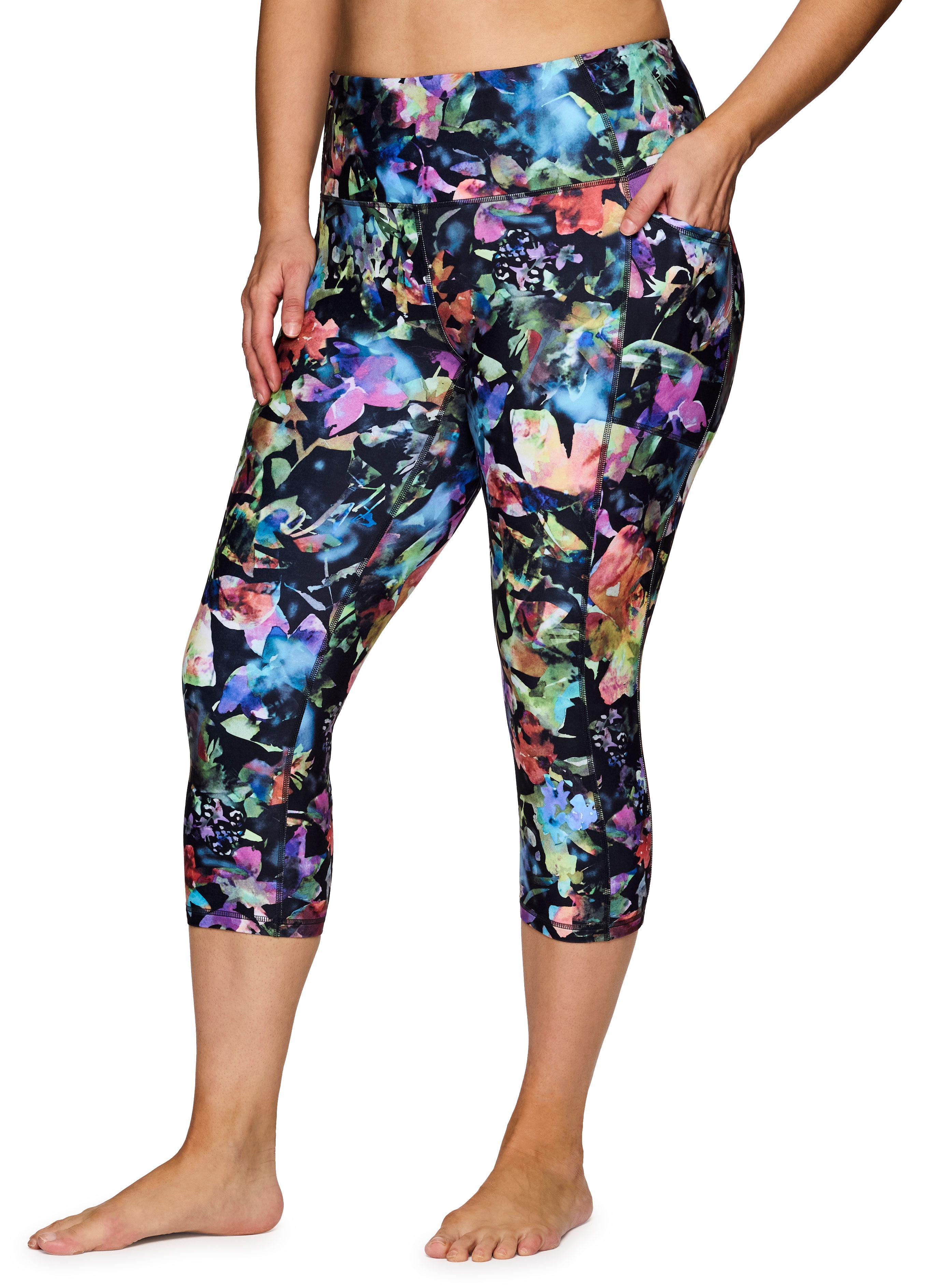 RBX Active Plus Size Women's Squat Proof Floral Capri Legging