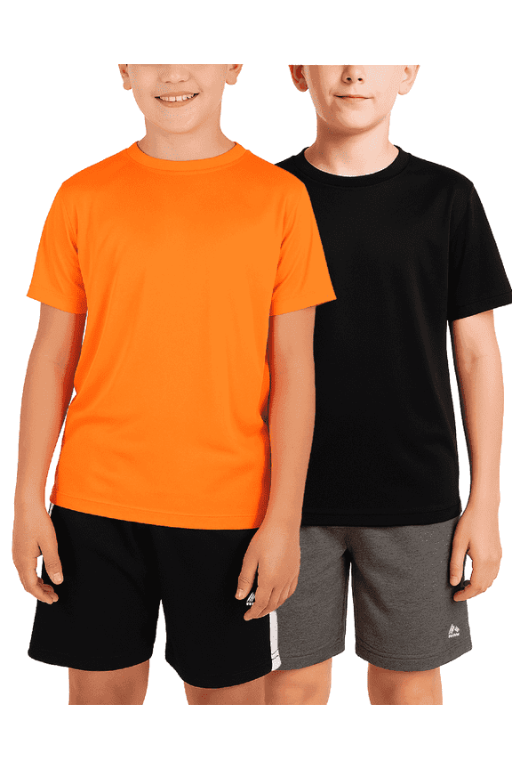 Active Boys Short Sets Dryfit Short Sleeve Athletic Shirt and Gym Shorts 4 Piece Sets