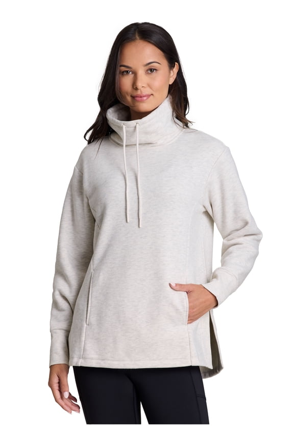 Active Women's Blended Cotton Fleece Cowl Neck Tunic Sweatshirt