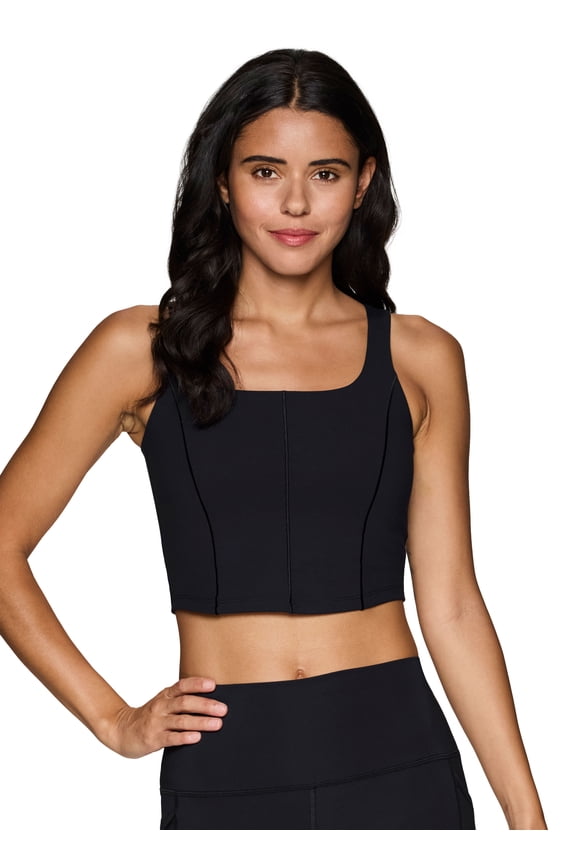 Active Women's Corset Satin Piping Longline Sports Bra/Tank Top