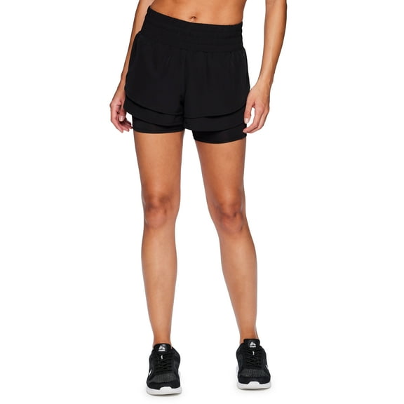 RBX Active Women's Double Hem Woven Running Short With Inner Bike Shorts