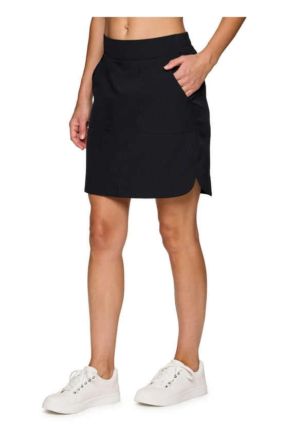 Active Women's Golf/Tennis Woven Longer Length Flat Front Skort With Pockets
