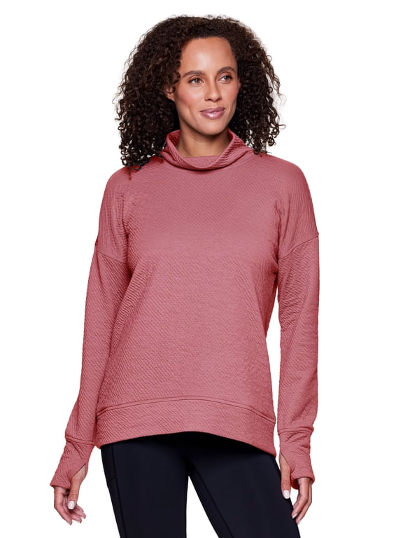 Active Women's Jacquard Textured Lightweight Mock Cowl Neck Pullover