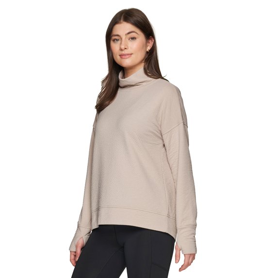 RBX Active Women's Jacquard Textured Lightweight Mock Cowl Neck Pullover