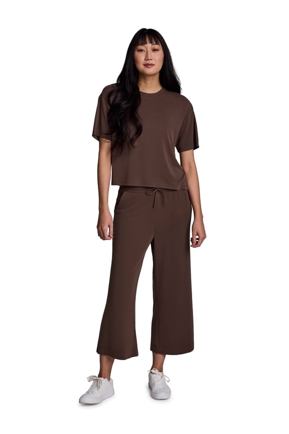 Active Women's Lightweight Washed Pique Modal Culotte Wide Leg Cropped Lounge Pant