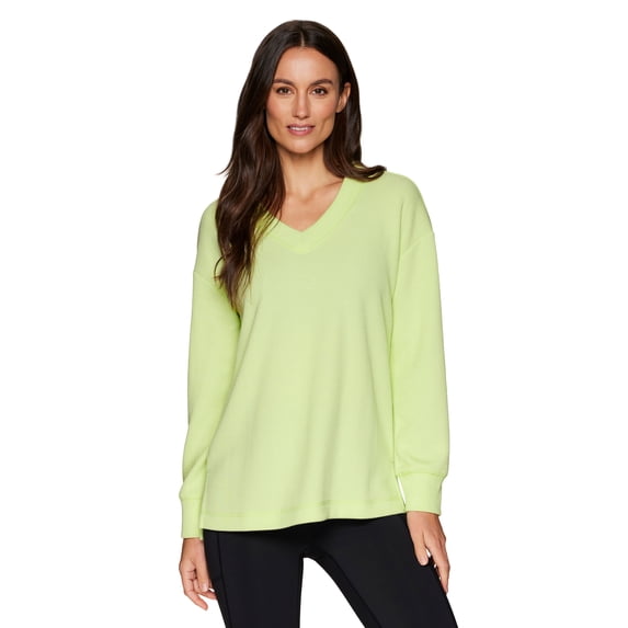 RBX Active Women's Ottoman Ribbed Lightweight V-Neck Sweatshirt