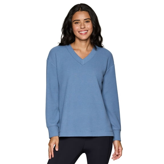 RBX Active Women's Ottoman Ribbed Lightweight V-Neck Sweatshirt