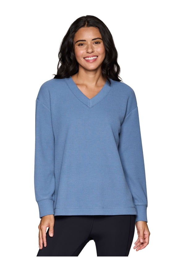 Active Women's Ottoman Ribbed Lightweight V-Neck Sweatshirt