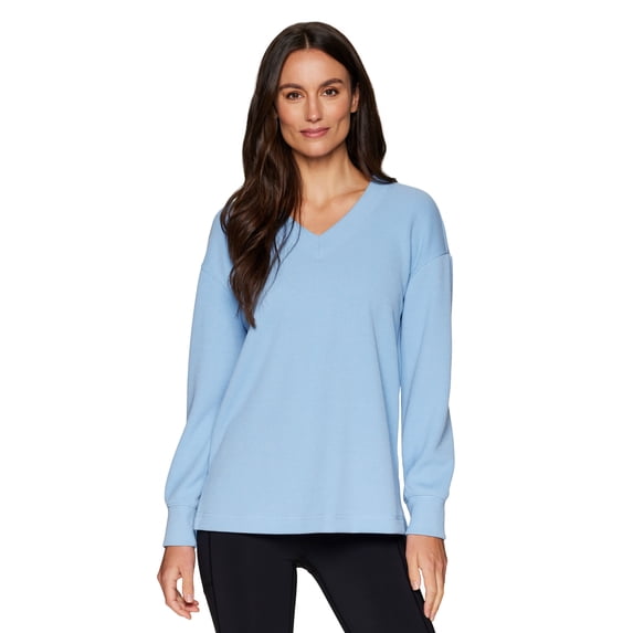 RBX Active Women's Ottoman Ribbed Lightweight V-Neck Sweatshirt