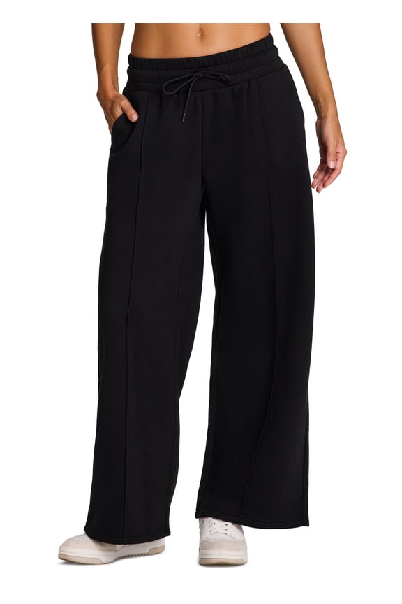 Active Women's Pintuck Wide Leg Fleece Sweatpants with Pockets