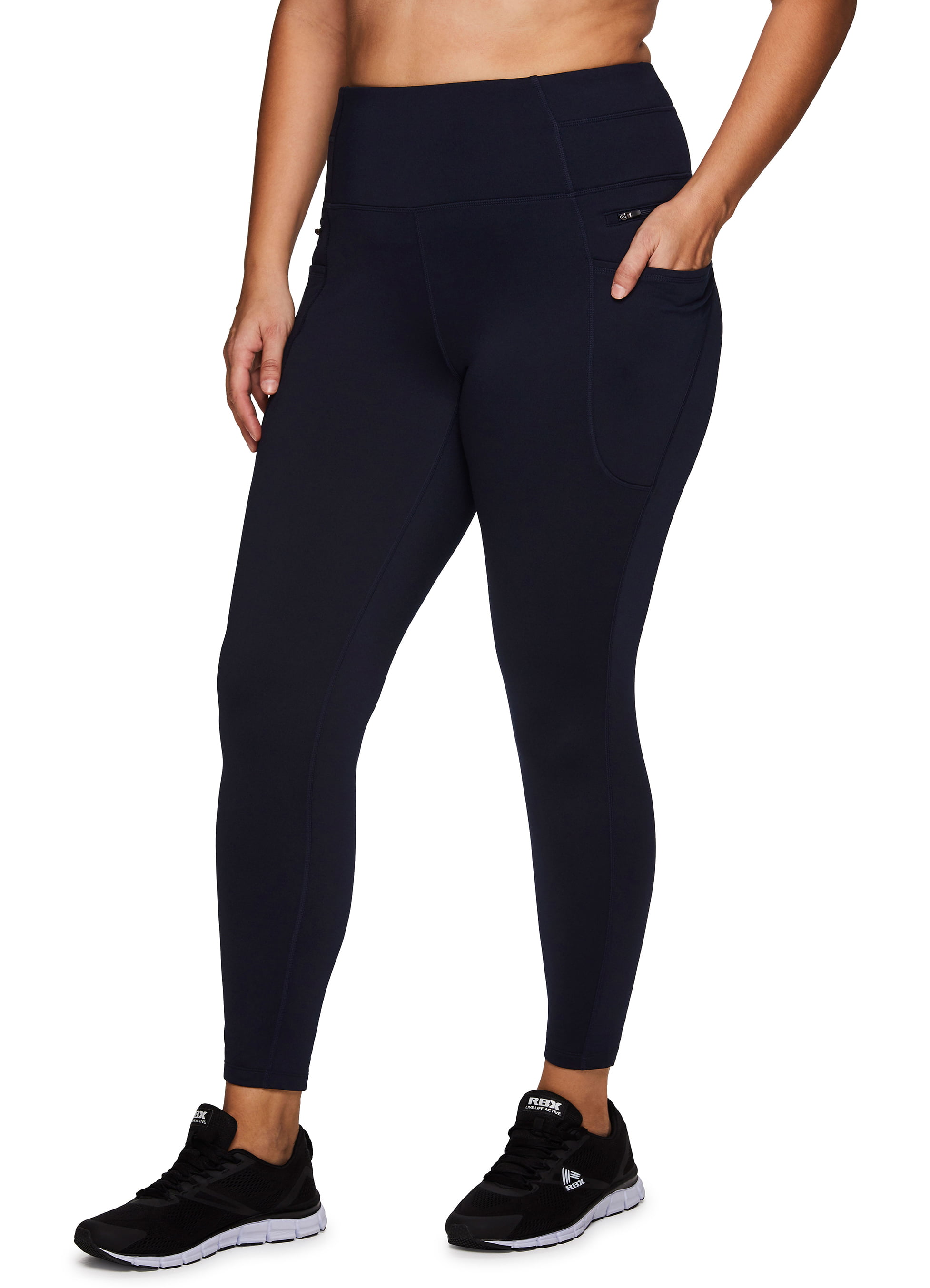RBX Active Women's Plus Size Full Length High Waist Fleece Lined Leggings  with Pockets 