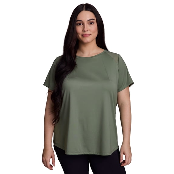 RBX Active Women's Plus Size Quick Dry Short Sleeve Workout Top with Mesh Panels