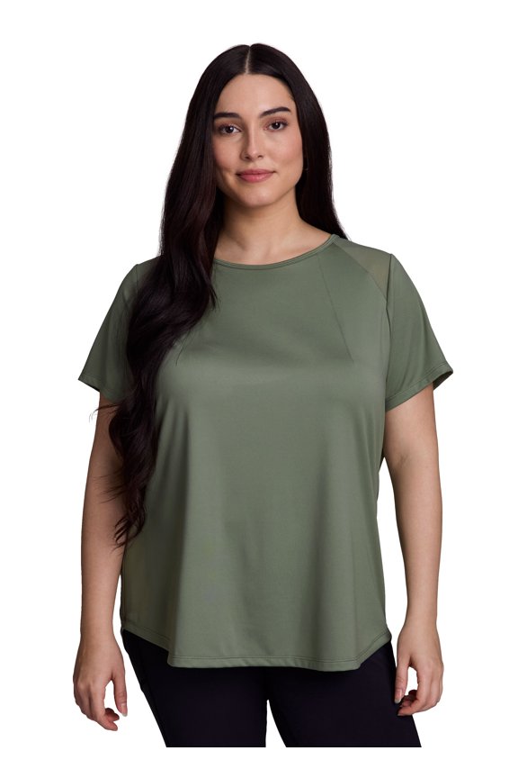 Active Women's Plus Size Quick Dry Short Sleeve Workout Top with Mesh Panels