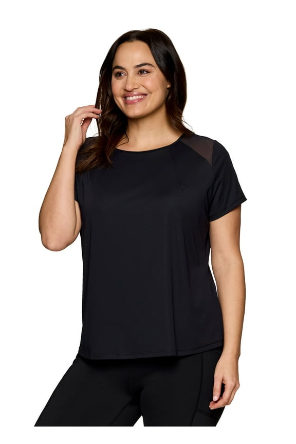 Active Women's Plus Size Quick Dry Short Sleeve Workout Top with Mesh Panels