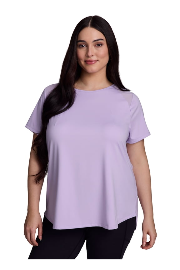 Active Women's Plus Size Quick Dry Short Sleeve Workout Top with Mesh Panels