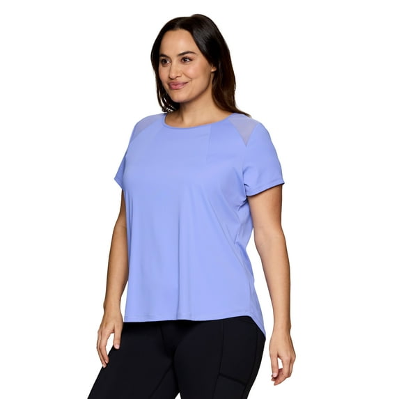RBX Active Women's Plus Size Quick Dry Short Sleeve Workout Top with Mesh Panels