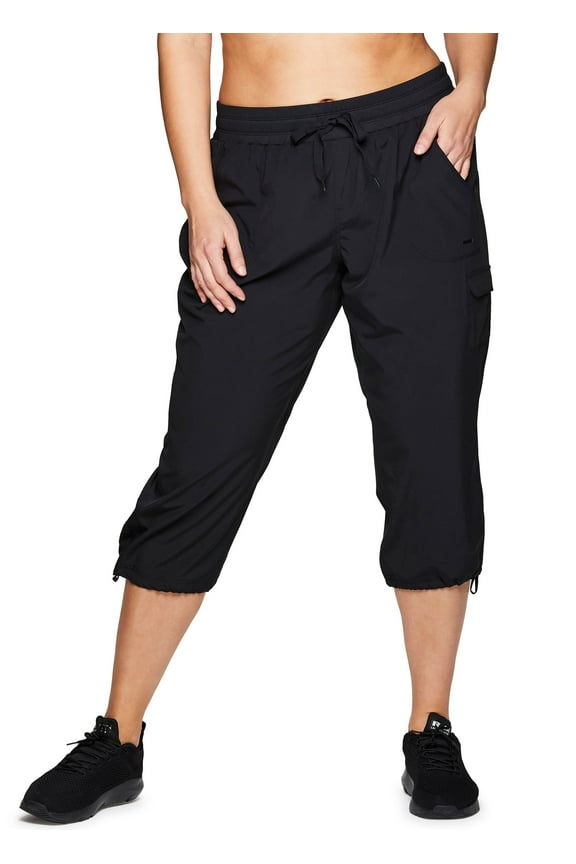 Active Women's Plus Size Relaxed Lightweight Woven Cargo Capri Pant