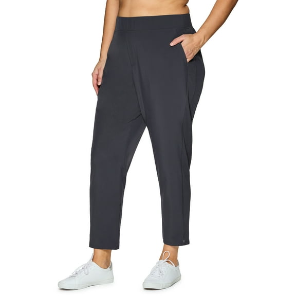 RBX Active Women's Plus Size Ribbed Side Woven Ankle Pant With Pockets