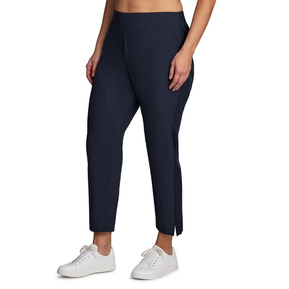 RBX Active Women's Plus Size Ribbed Side Woven Ankle Pant With Pockets