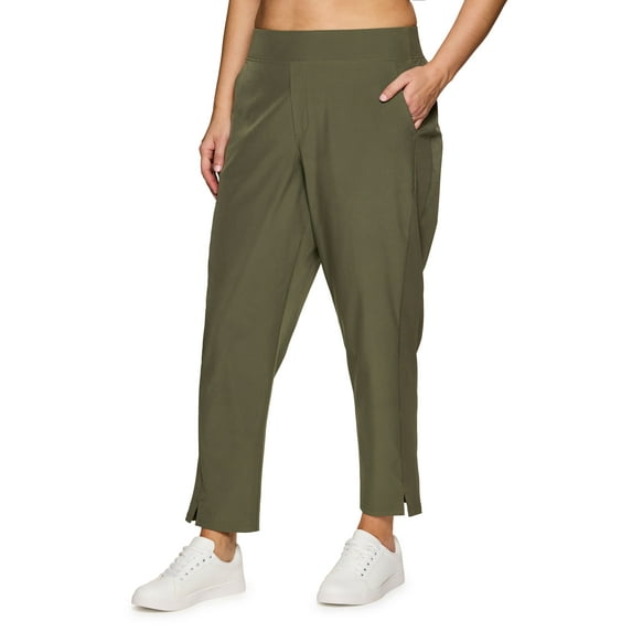 RBX Active Women's Plus Size Ribbed Side Woven Ankle Pant With Pockets