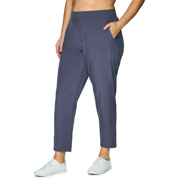 RBX Active Women's Plus Size Ribbed Side Woven Ankle Pant With Pockets