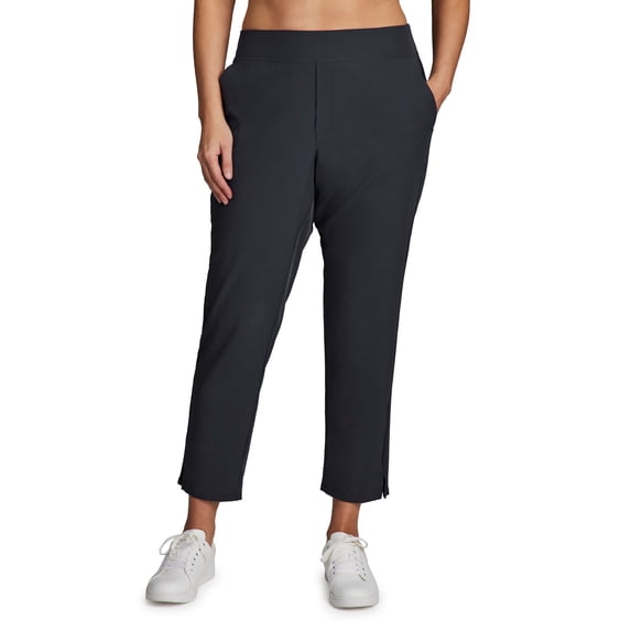 RBX Active Women's Plus Size Ribbed Side Woven Ankle Pant With Pockets
