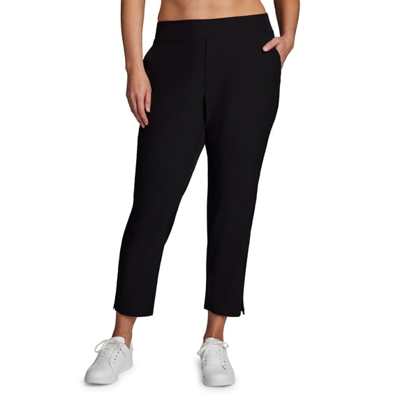 RBX Active Women's Plus Size Ribbed Side Woven Ankle Pant With Pockets