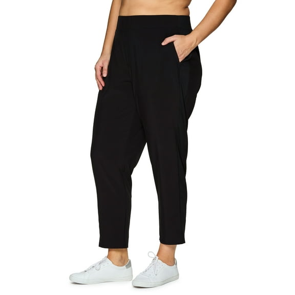 RBX Active Women's Plus Size Ribbed Side Woven Ankle Pant With Pockets