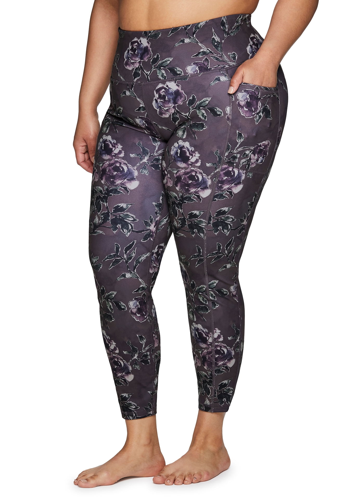 RBX Active Women's Plus Size Rose Print Ultra Soft Legging With Pockets