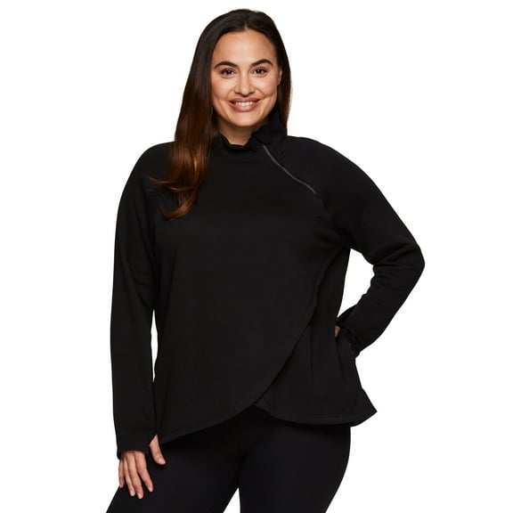 RBX Active Women's Plus Size Zip Mock Neck Fleece Pullover Sweatshirt With Pockets