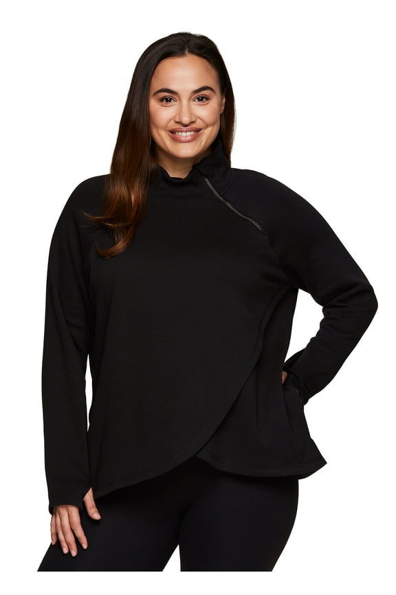 Active Women's Plus Size Zip Mock Neck Fleece Pullover Sweatshirt With Pockets