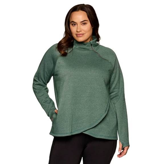 RBX Active Women's Plus Size Zip Mock Neck Fleece Pullover Sweatshirt With Pockets