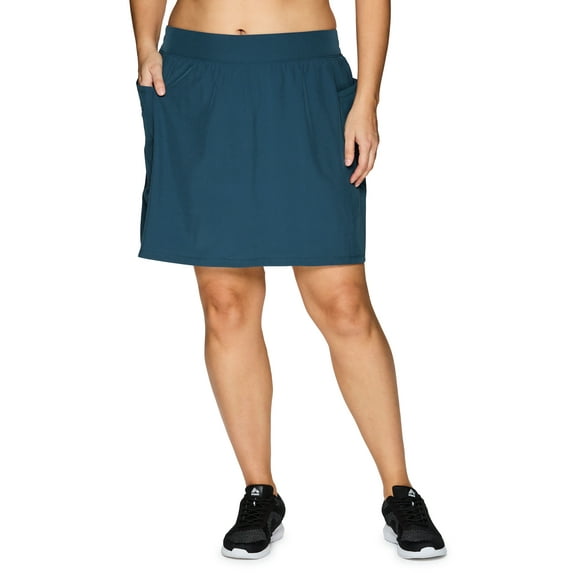 RBX Active Women's Plus Size Zipper Pocket Woven Camo Skort With Inner Bike Short