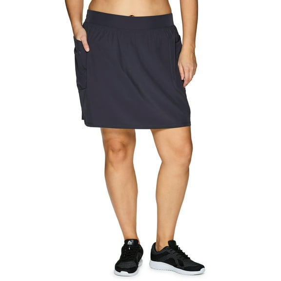 RBX Active Women's Plus Size Zipper Pocket Woven Skort With Inner Bike Short