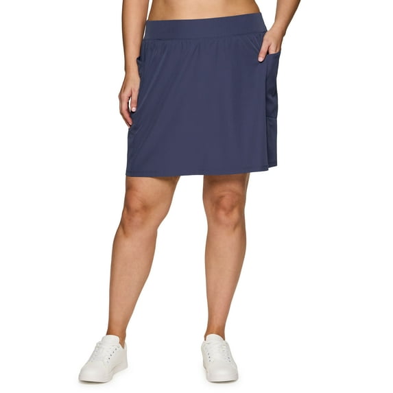 RBX Active Women's Plus Size Zipper Pocket Woven Skort With Inner Bike Short