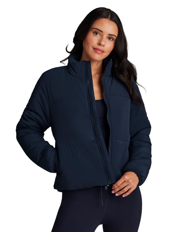 Active Women's Puffer Jacket Midweight Mock Neck Coat with Pockets
