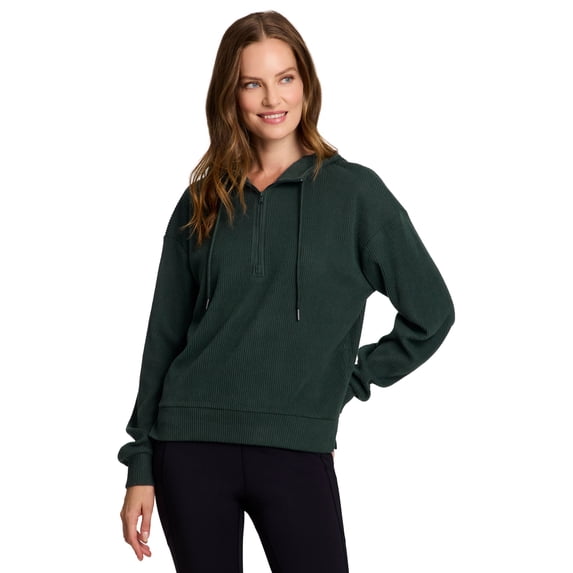 RBX Active Women's Regular Length Slouchy Fit Ribbed 1/4 Zip Pullover Hoodie Top