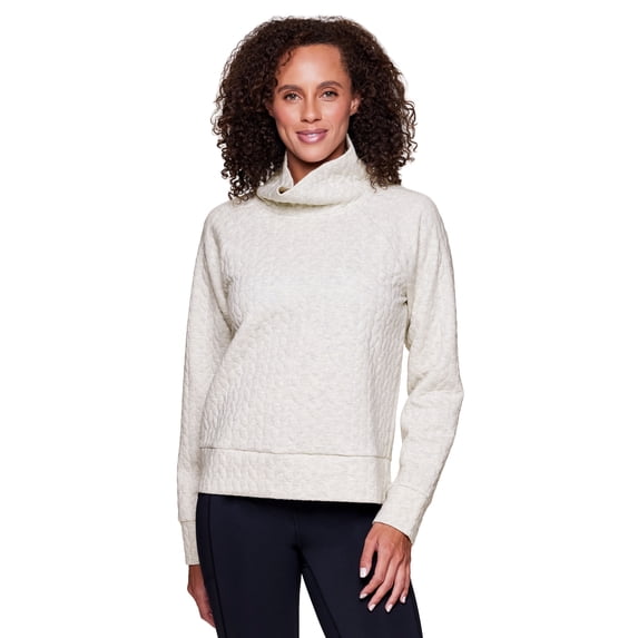 RBX Active Women's Relaxed Fit Cowl Neck Lightweight Cable Sweater