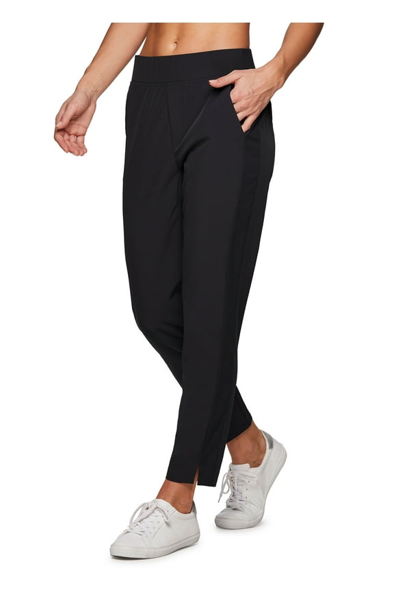 Active Women's Ribbed Side Woven Ankle Pant With Pockets