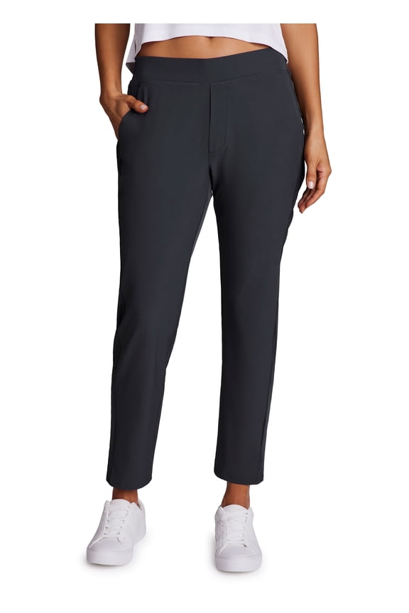 Active Women's Ribbed Side Woven Ankle Pant With Pockets