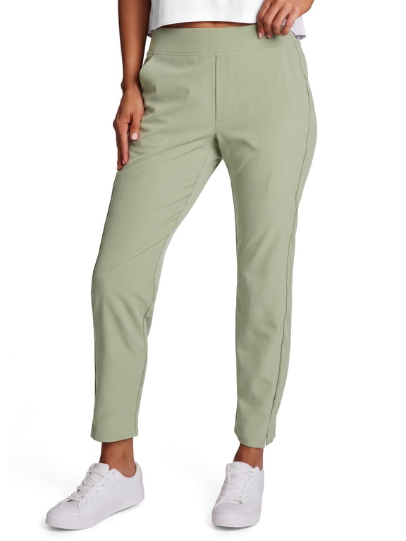 Active Women's Ribbed Side Woven Ankle Pant With Pockets