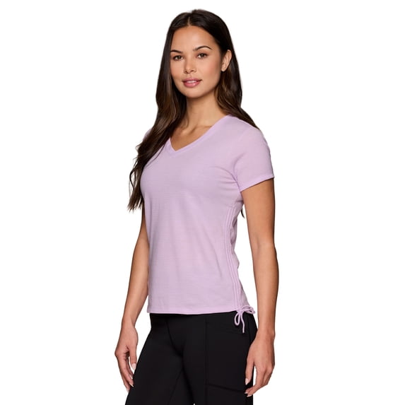 RBX Active Women's Ruched Side Tie Textured Cotton-Blend T-Shirt
